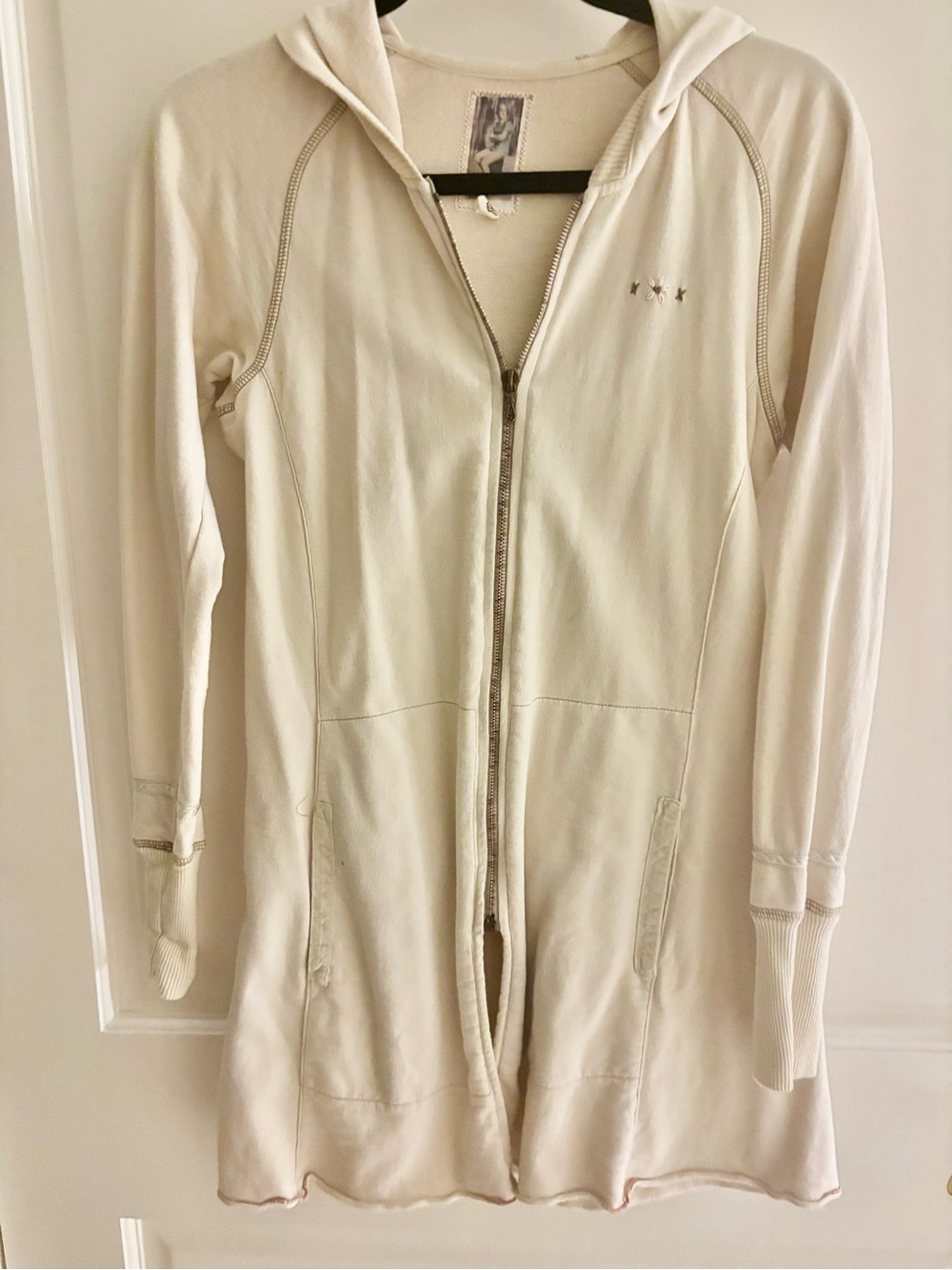 Burning Torch Light Cream Hooded Zip-Front Long Jacket